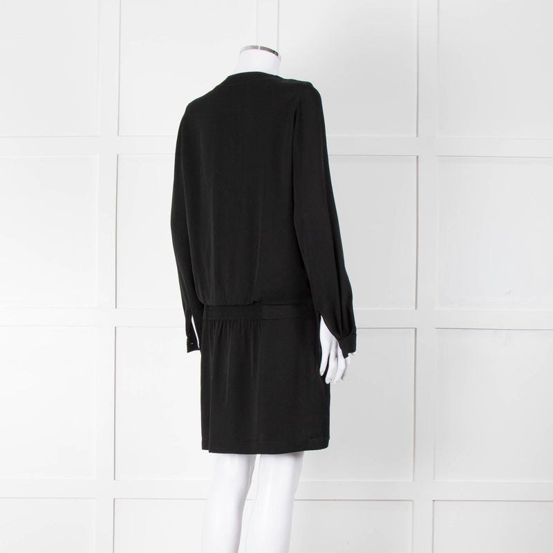 Diane Von Furstenberg Black Silk Bib Front Drop Waist Mini Dress