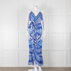 Camilla Blue and White Silk Patterned Jewelled Maxi  Dress