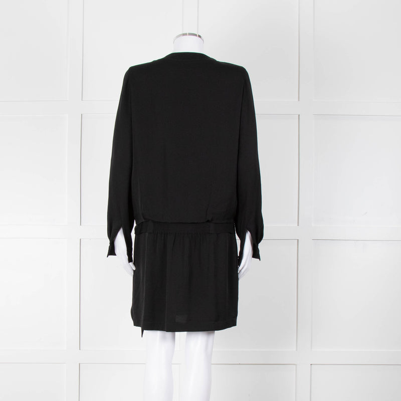 Diane Von Furstenberg Black Silk Bib Front Drop Waist Mini Dress