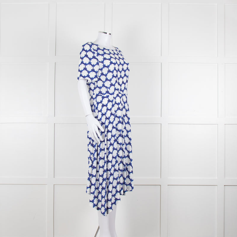 The Fold White Blue Print Short Sleeve Dress