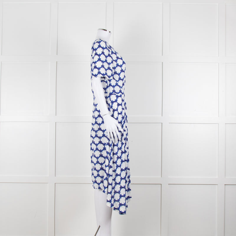 The Fold White Blue Print Short Sleeve Dress