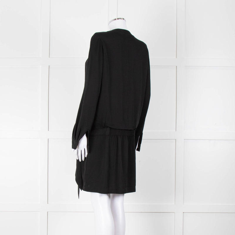 Diane Von Furstenberg Black Silk Bib Front Drop Waist Mini Dress