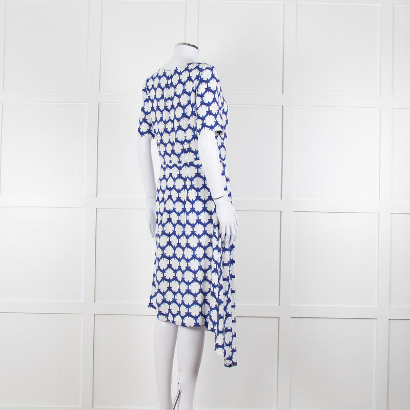 The Fold White Blue Print Short Sleeve Dress