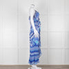 Camilla Blue and White Silk Patterned Jewelled Maxi  Dress
