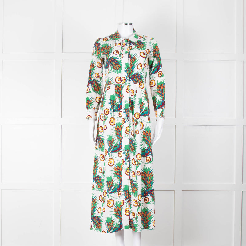 Maje Green Floral Cotton Shirt Dress