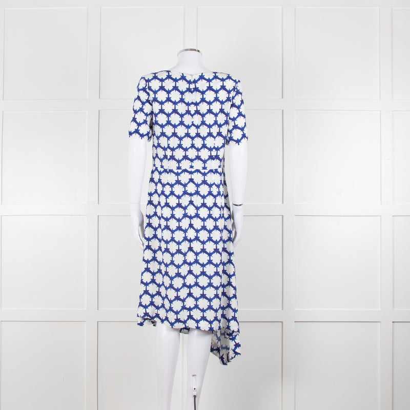 The Fold White Blue Print Short Sleeve Dress