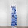 Camilla Blue and White Silk Patterned Jewelled Maxi  Dress