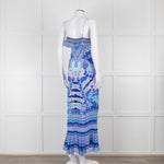 Camilla Blue and White Silk Patterned Jewelled Maxi  Dress