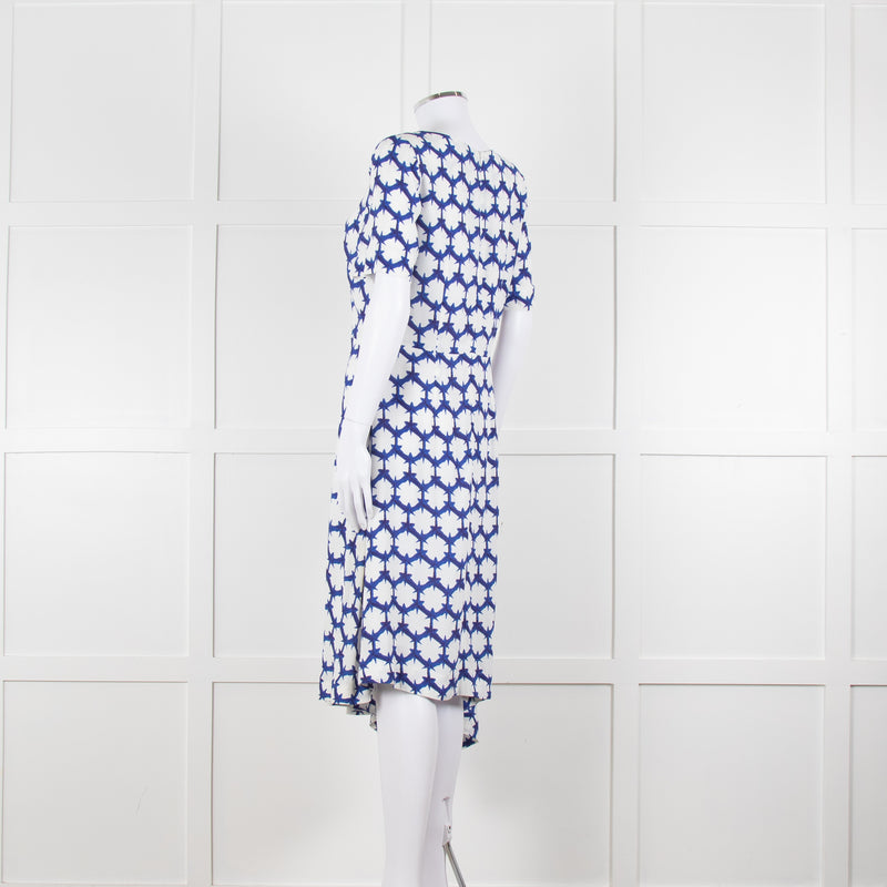 The Fold White Blue Print Short Sleeve Dress