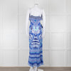 Camilla Blue and White Silk Patterned Jewelled Maxi  Dress