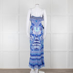 Camilla Blue and White Silk Patterned Jewelled Maxi  Dress