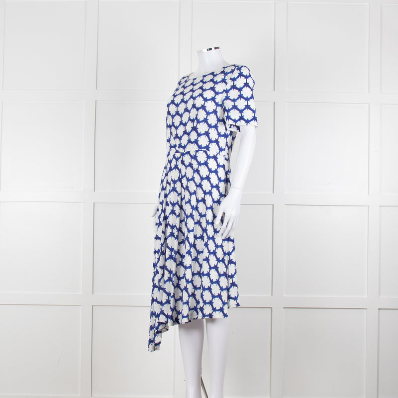 The Fold White Blue Print Short Sleeve Dress
