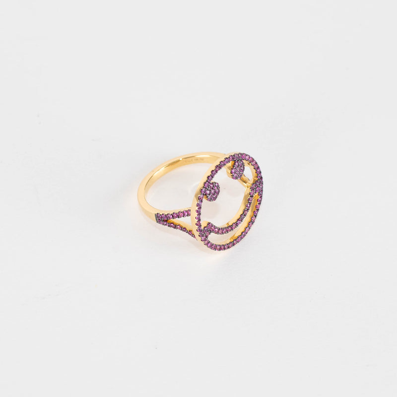 Rosa de la Cruz 18k Yellow Gold Smile Ring with Pink Sapphires