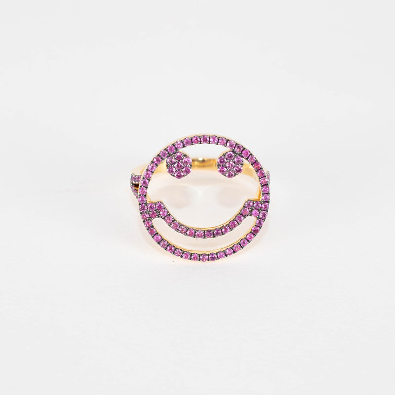Rosa de la Cruz 18k Yellow Gold Smile Ring with Pink Sapphires