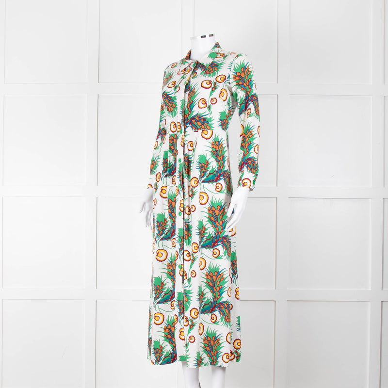 Maje Green Floral Cotton Shirt Dress