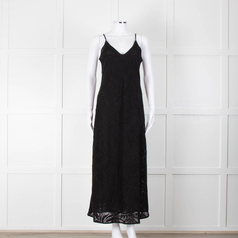 Max Mara Black Stretch Palm Tree Lace Maxi Dress