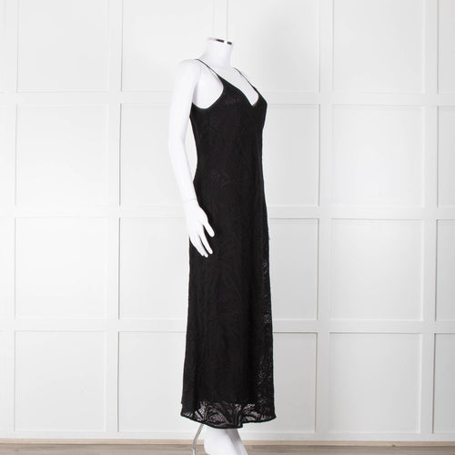 Max Mara Black Stretch Palm Tree Lace Maxi Dress