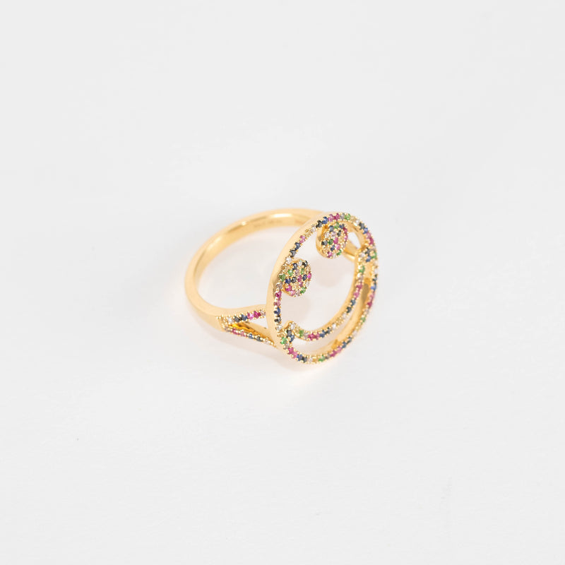Rosa de la Cruz 18k Yellow Gold Smile Ring with Rainbow Stones