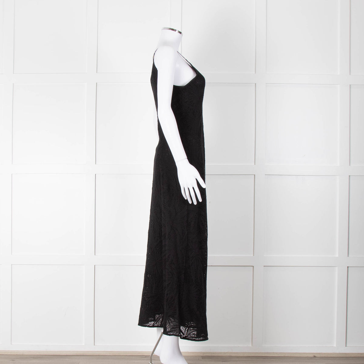 Max Mara Black Stretch Palm Tree Lace Maxi Dress