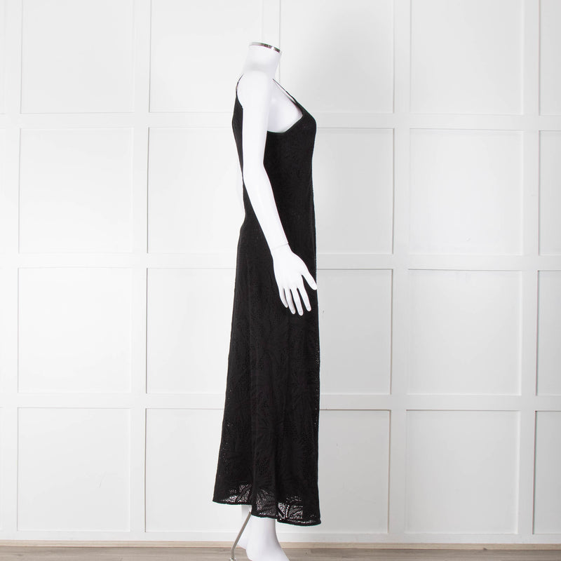 Max Mara Black Stretch Palm Tree Lace Maxi Dress