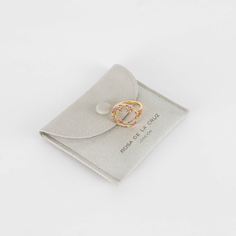 Rosa de la Cruz 18k Yellow Gold Smile Ring with Rainbow Stones