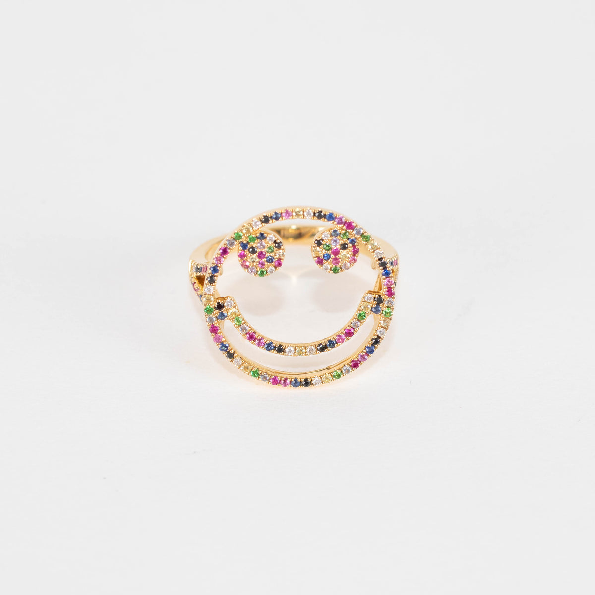 Rosa de la Cruz 18k Yellow Gold Smile Ring with Rainbow Stones