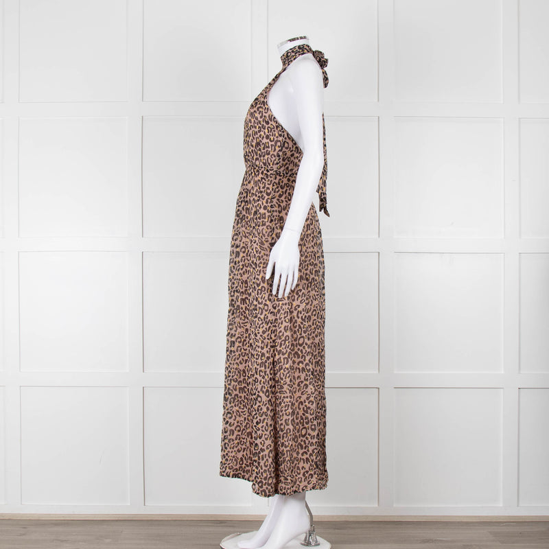 Primrose Park Black and Pink Leopard Halterneck Maxi Dress