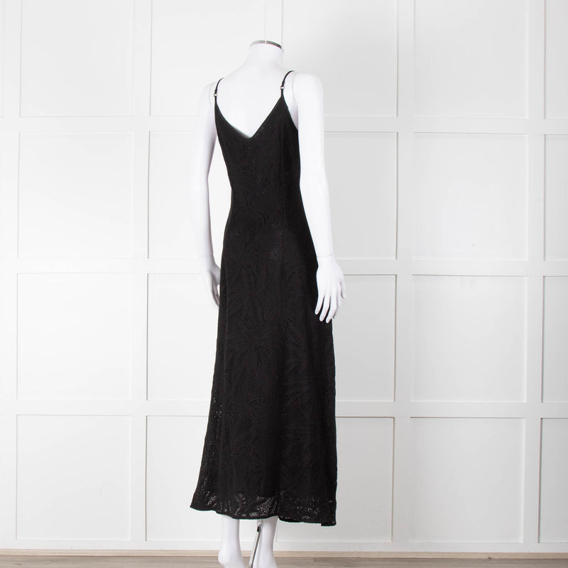 Max Mara Black Stretch Palm Tree Lace Maxi Dress