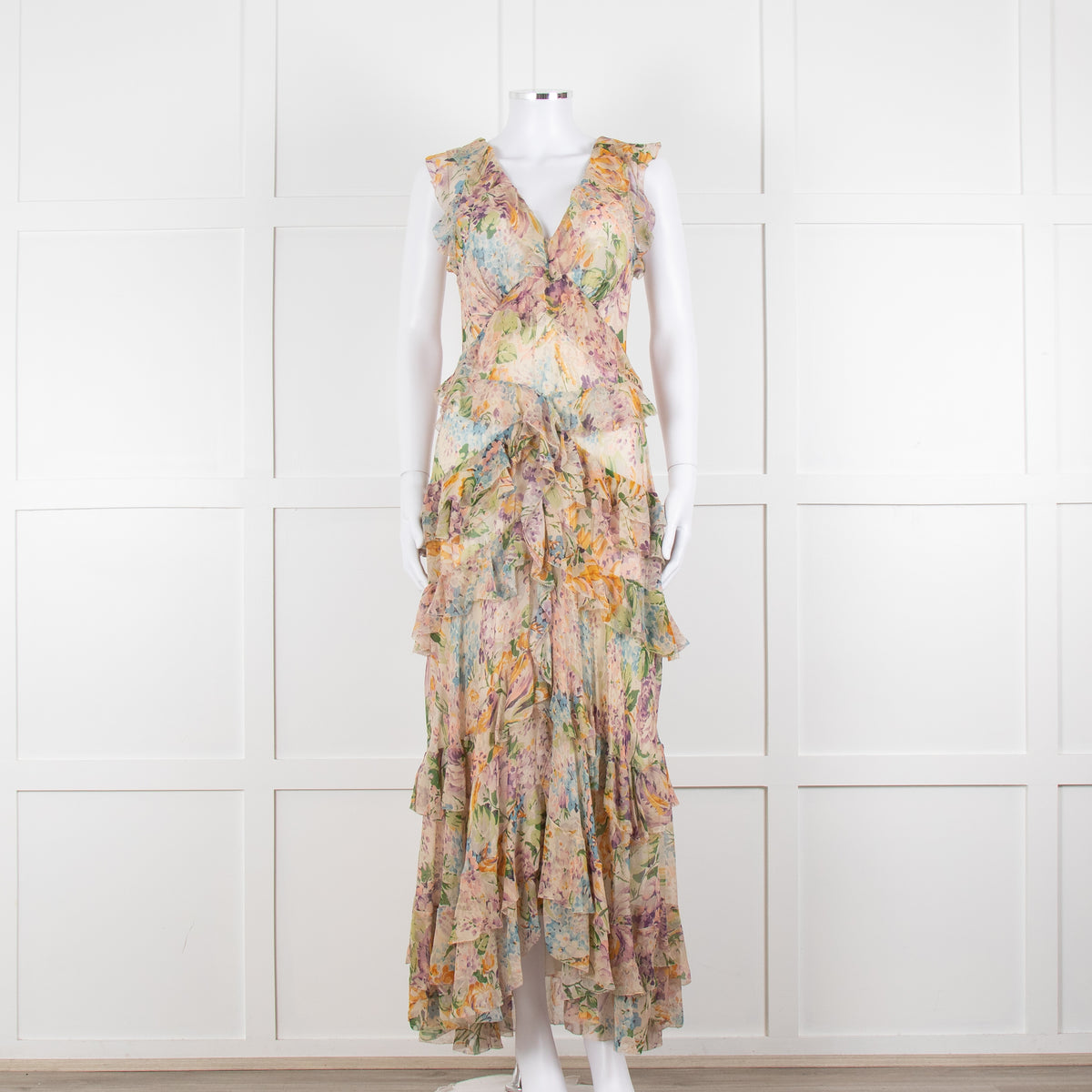 Zimmermann Multi Colour Flower Print Chiffon Sleeveless Maxi Dress