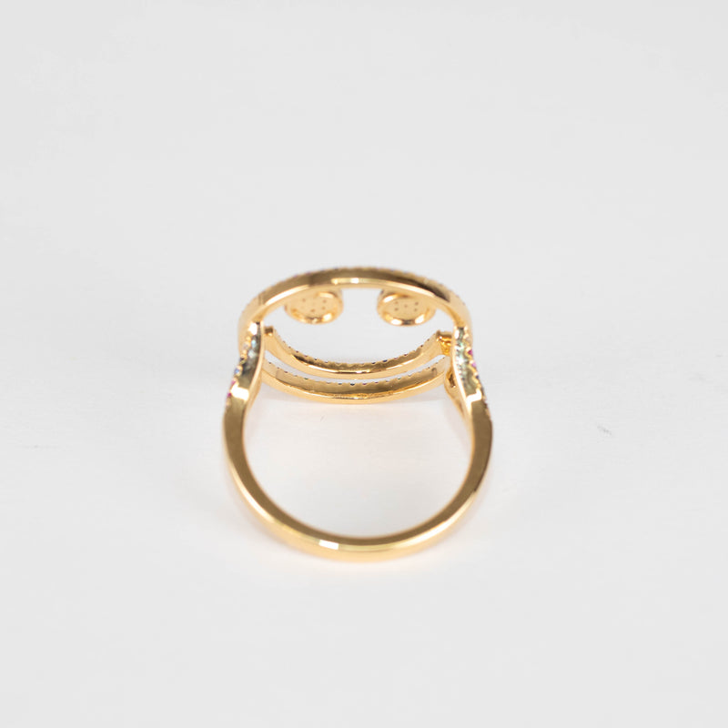 Rosa de la Cruz 18k Yellow Gold Smile Ring with Rainbow Stones
