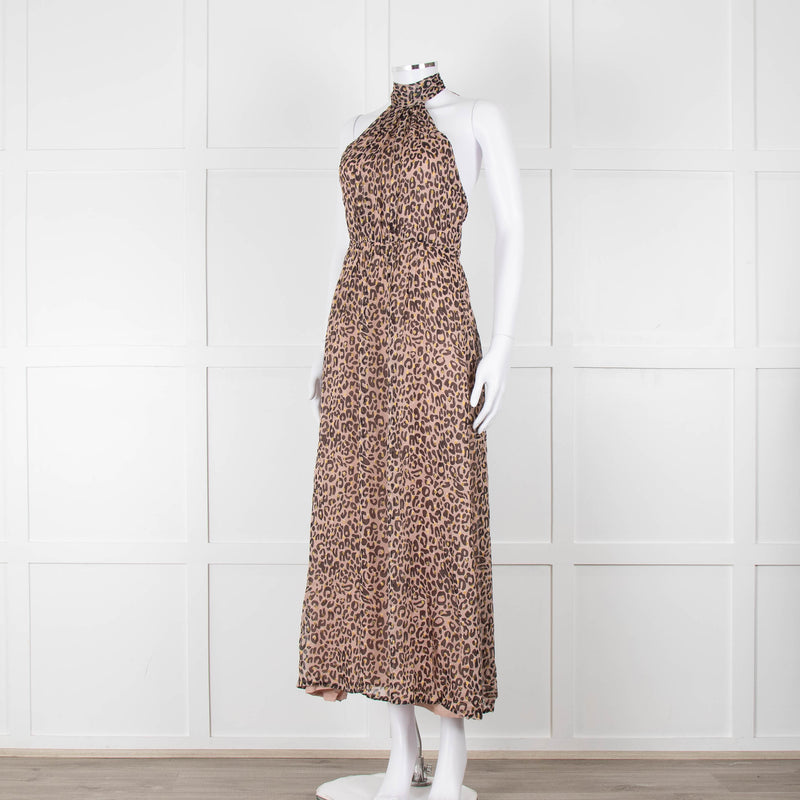Primrose Park Black and Pink Leopard Halterneck Maxi Dress