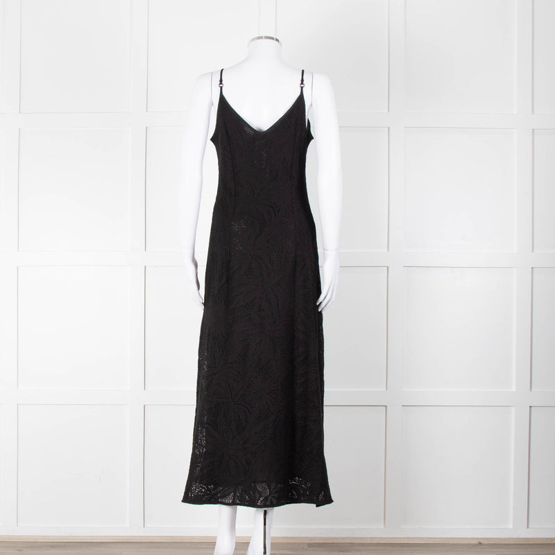 Max Mara Black Stretch Palm Tree Lace Maxi Dress