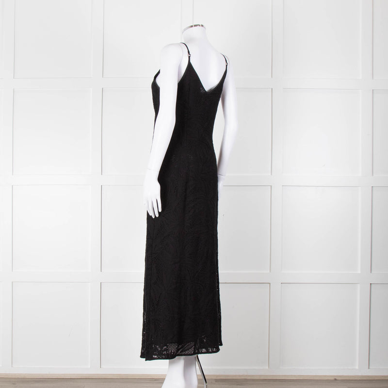 Max Mara Black Stretch Palm Tree Lace Maxi Dress