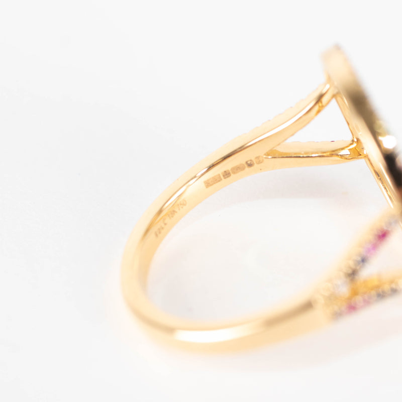Rosa de la Cruz 18k Yellow Gold Smile Ring with Rainbow Stones