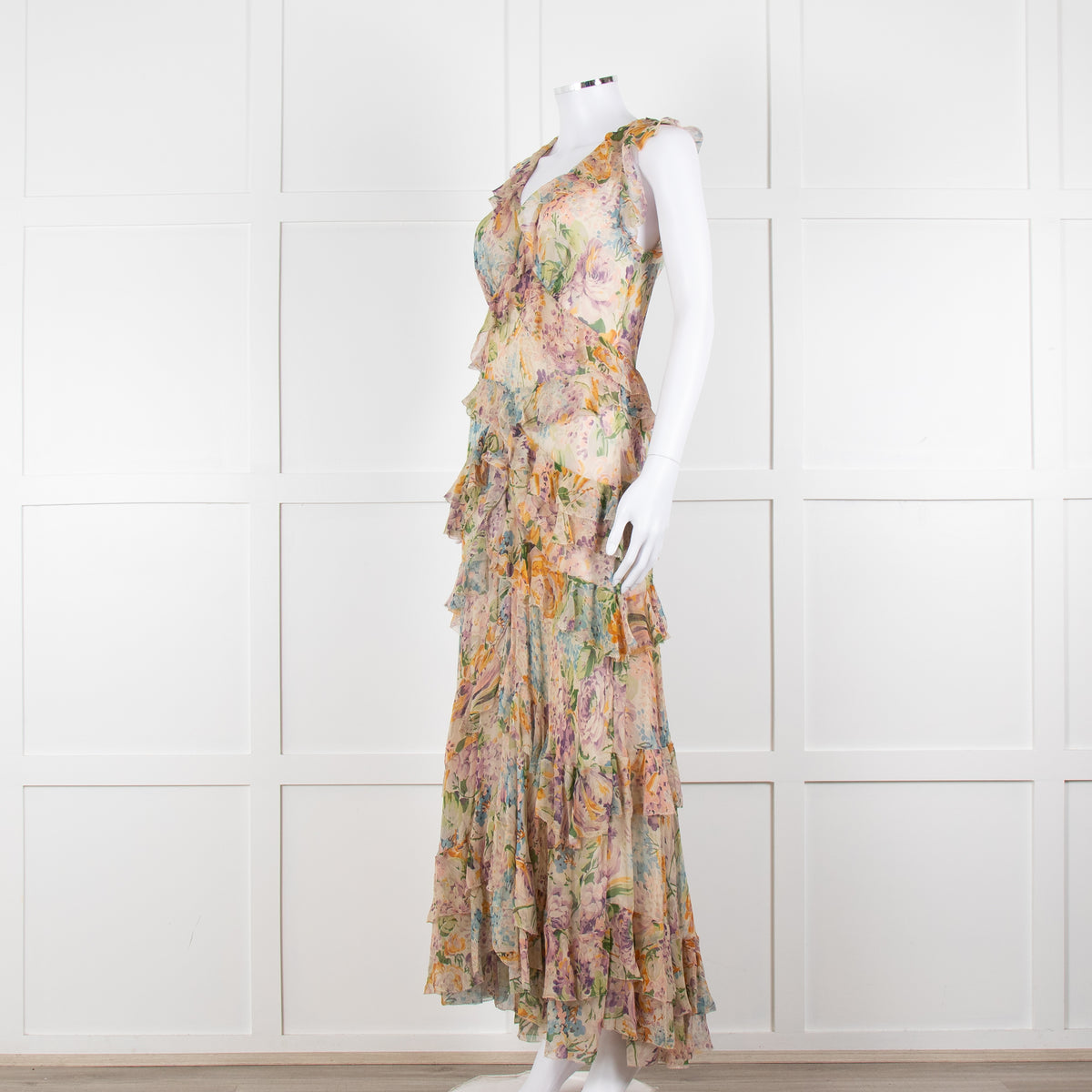 Zimmermann Multi Colour Flower Print Chiffon Sleeveless Maxi Dress
