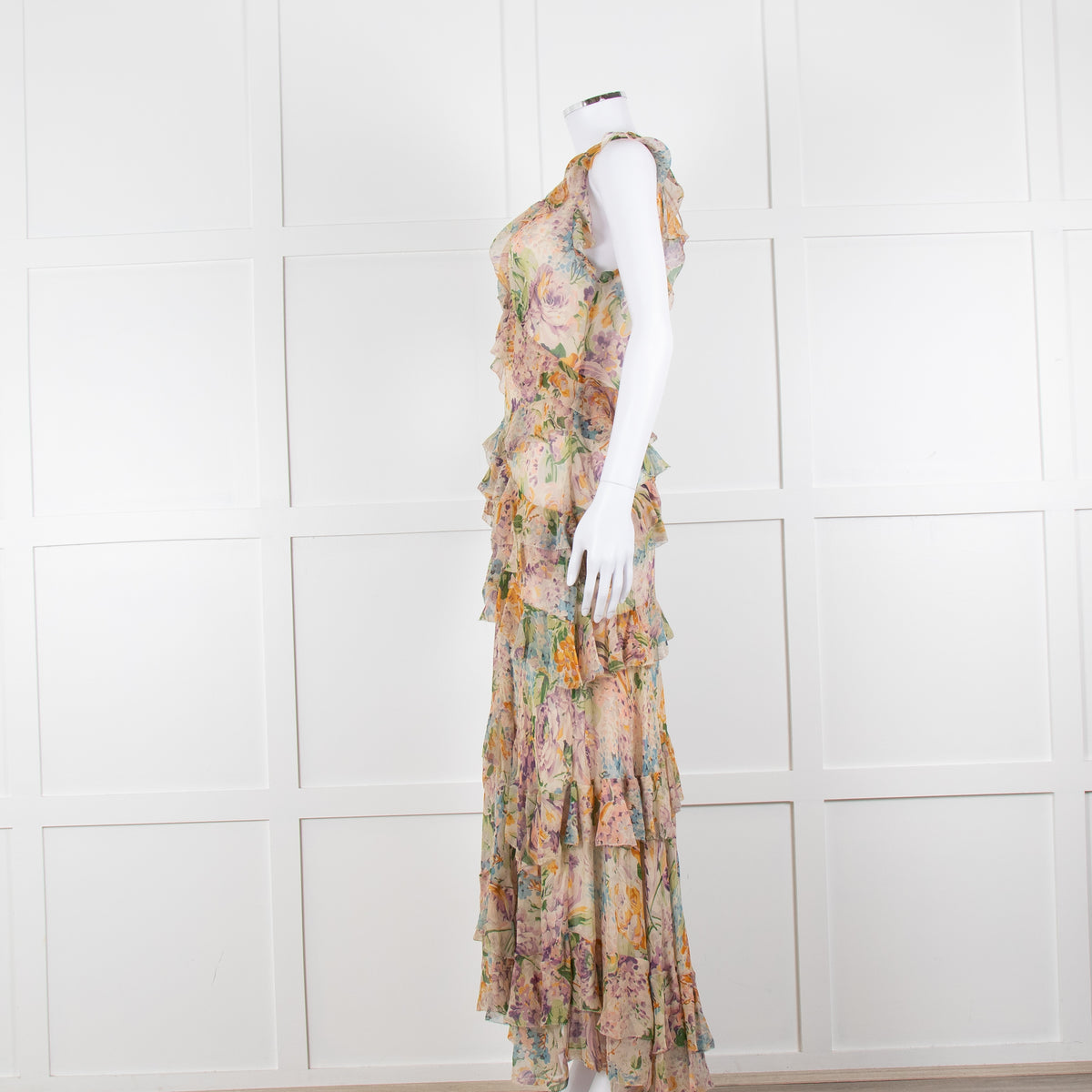 Zimmermann Multi Colour Flower Print Chiffon Sleeveless Maxi Dress