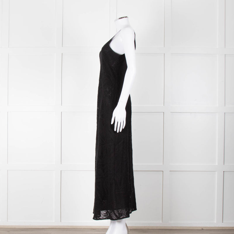 Max Mara Black Stretch Palm Tree Lace Maxi Dress