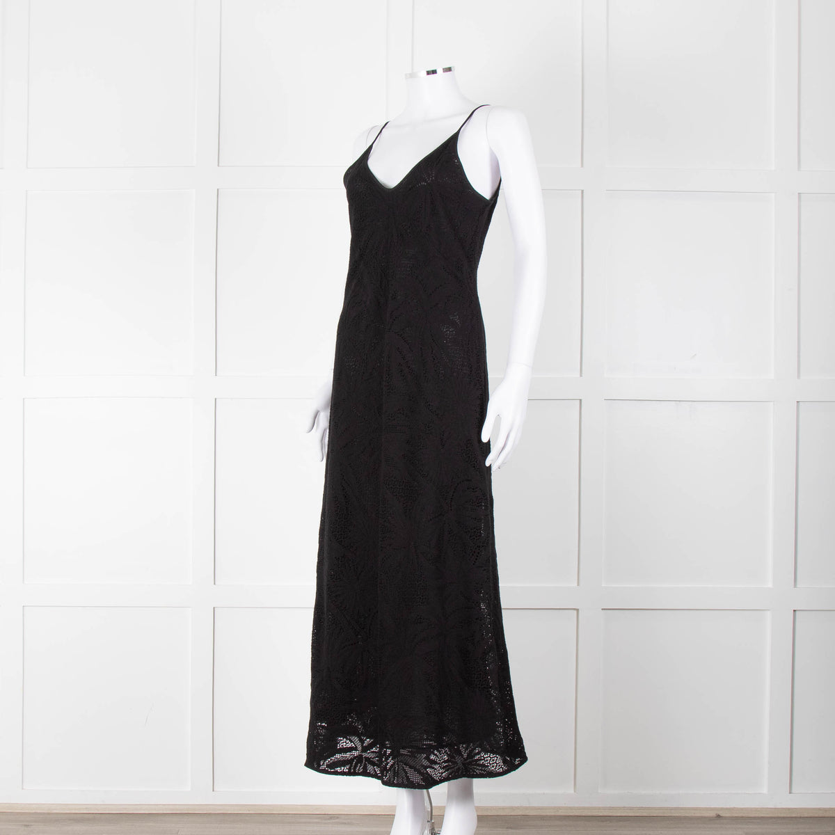 Max Mara Black Stretch Palm Tree Lace Maxi Dress