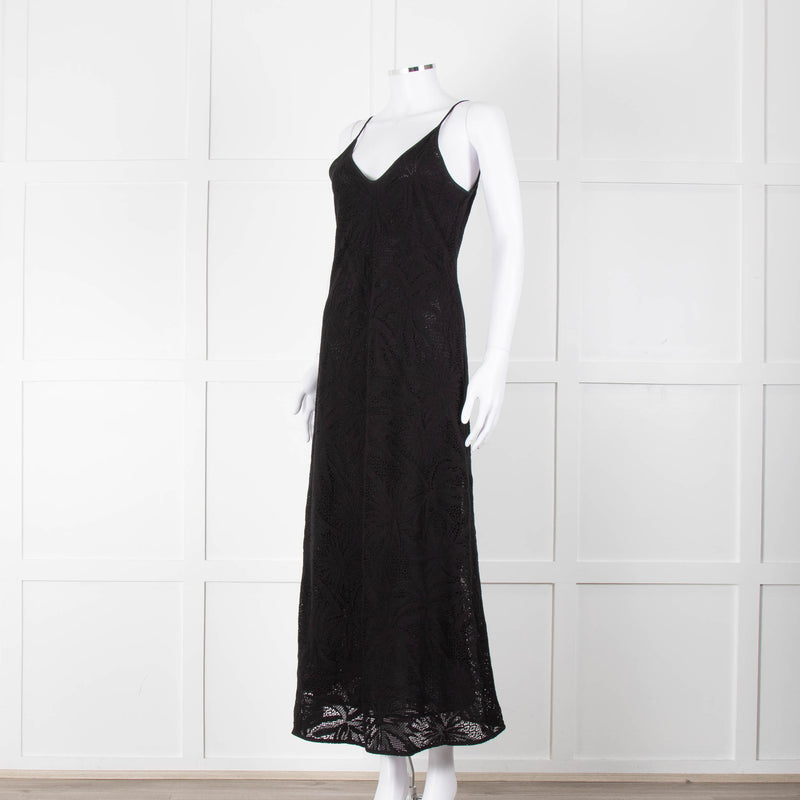 Max Mara Black Stretch Palm Tree Lace Maxi Dress