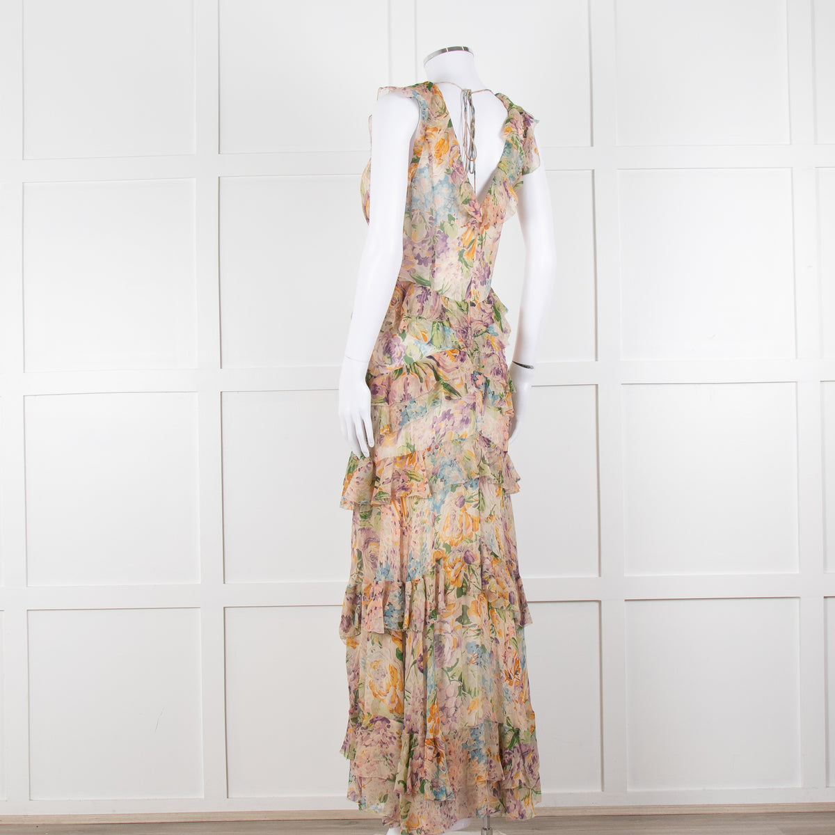 Zimmermann Multi Colour Flower Print Chiffon Sleeveless Maxi Dress