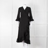 Ganni Black Crepe Frill Wrap Around Dress