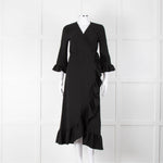 Ganni Black Crepe Frill Wrap Around Dress