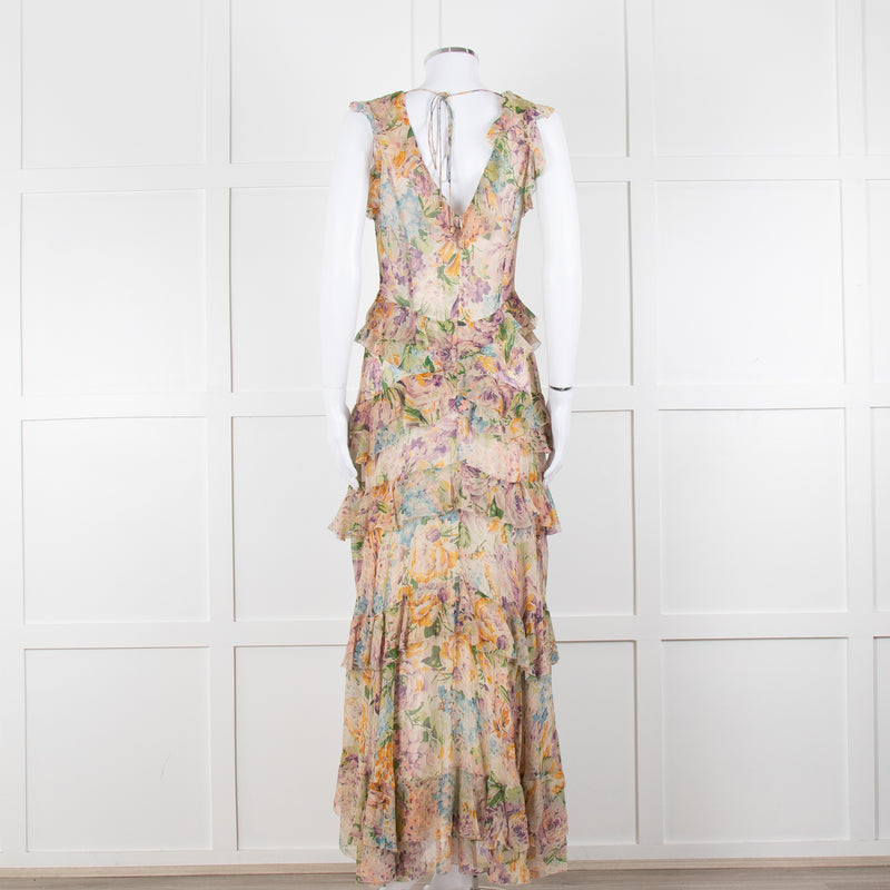 Zimmermann Multi Colour Flower Print Chiffon Sleeveless Maxi Dress