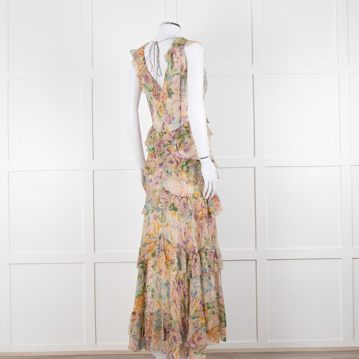 Zimmermann Multi Colour Flower Print Chiffon Sleeveless Maxi Dress
