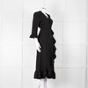 Ganni Black Crepe Frill Wrap Around Dress