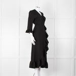 Ganni Black Crepe Frill Wrap Around Dress