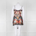 Camilla Silk Playsuit in Red and Black Pattern with Belted Waist