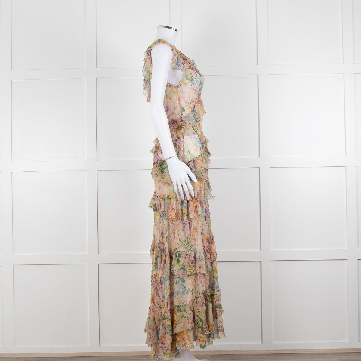 Zimmermann Multi Colour Flower Print Chiffon Sleeveless Maxi Dress