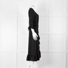 Ganni Black Crepe Frill Wrap Around Dress