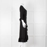 Ganni Black Crepe Frill Wrap Around Dress